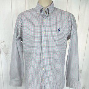 Ralph Lauren White Blue Pink Green Checks Long Sleeve Button Up Shirt - Size M